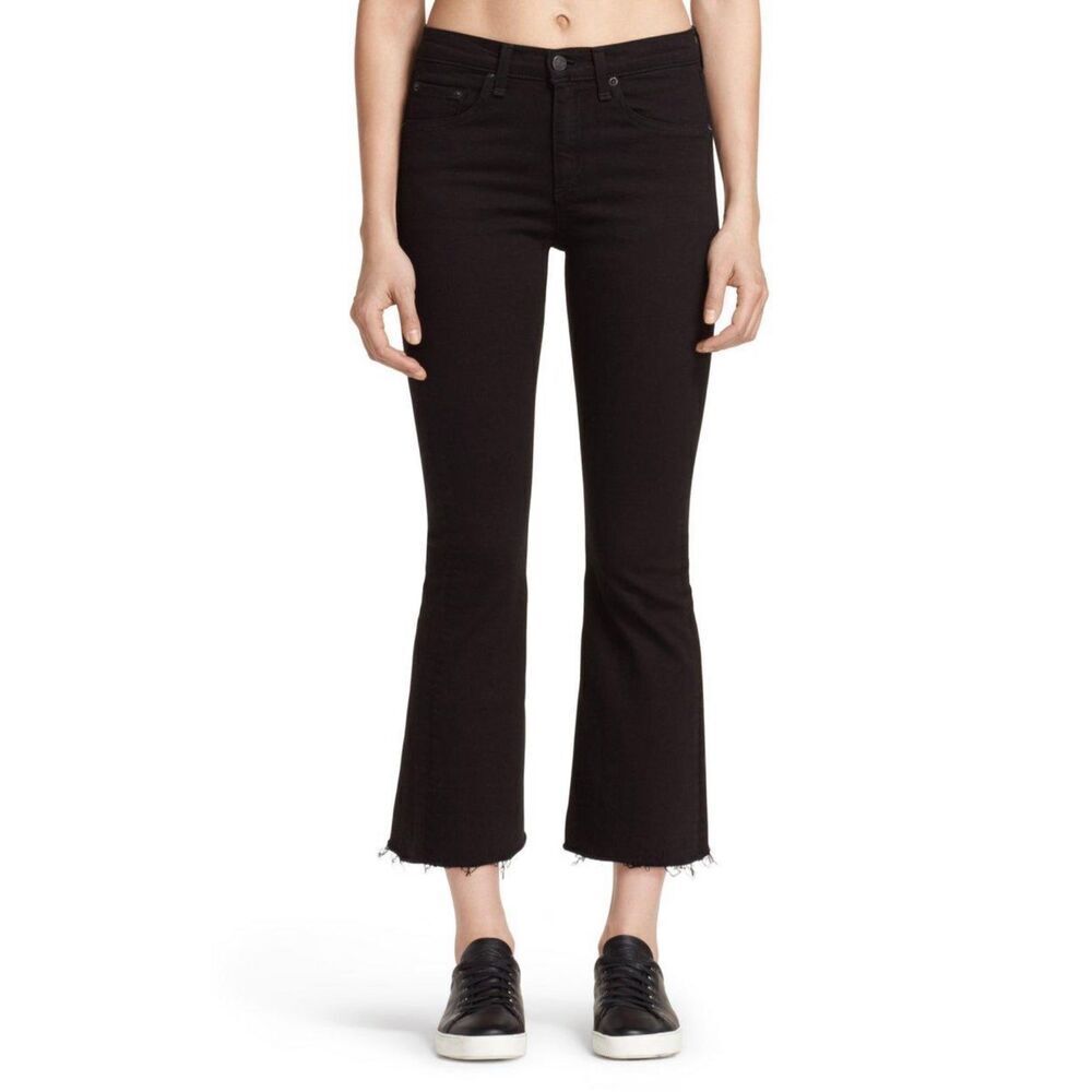 Rag & Bone Womens Frayed Hem 10-inch Crop Flare Jeans Dark Blue Dune Size 27